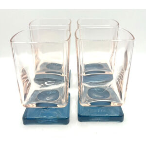 Set of 4 Di Saronno Amaretto 1970s Pink & Blue Square Barware Glasses